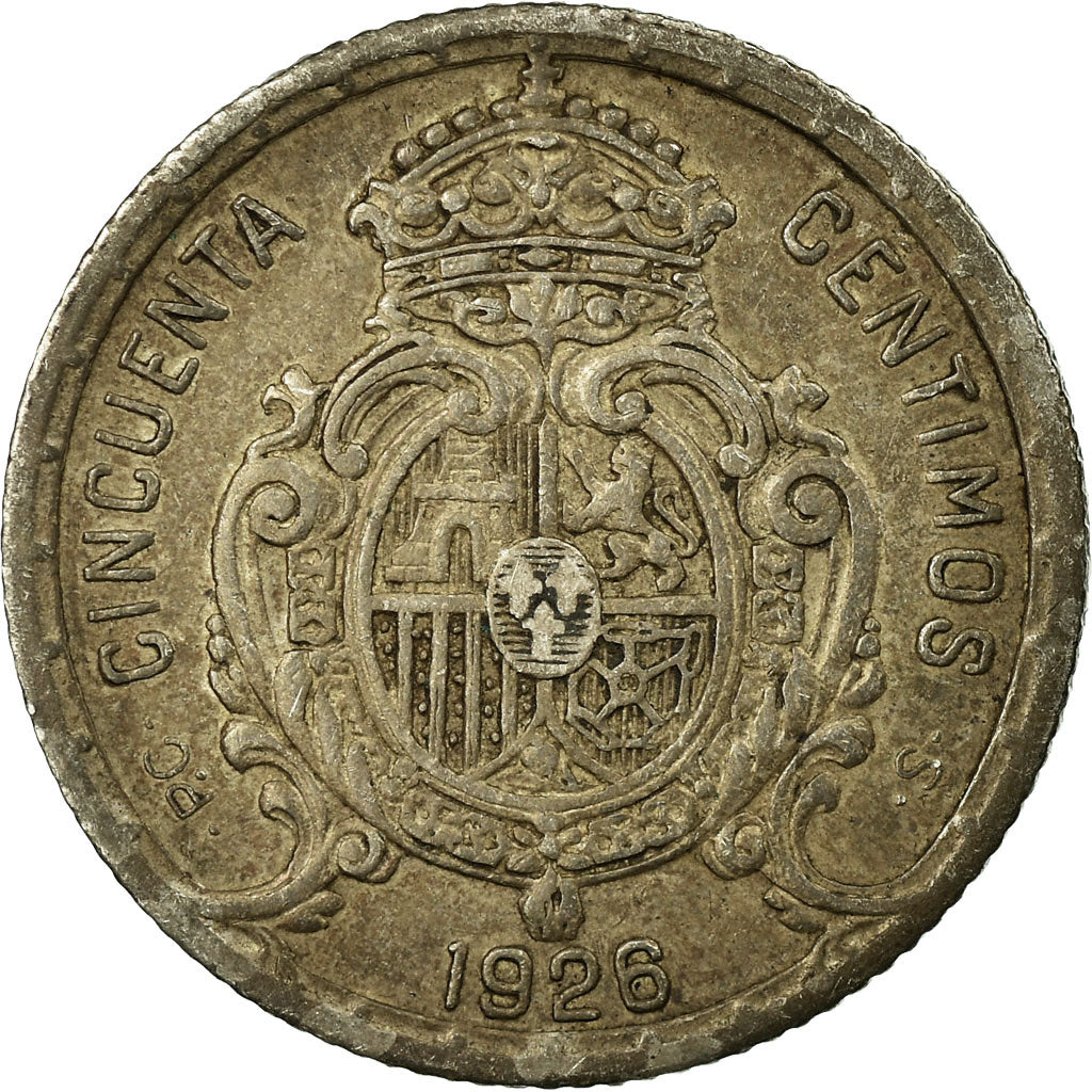 Moneda, España, Alfonso XIII, 50 Centimos, 1926, Madrid, MBC, Plata, KM:741