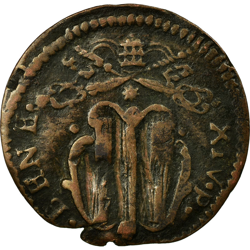 Moneta, STATI ITALIANI, PAPAL STATES-GUBBIO, Benedict XIV, Quattrino, MB, Rame