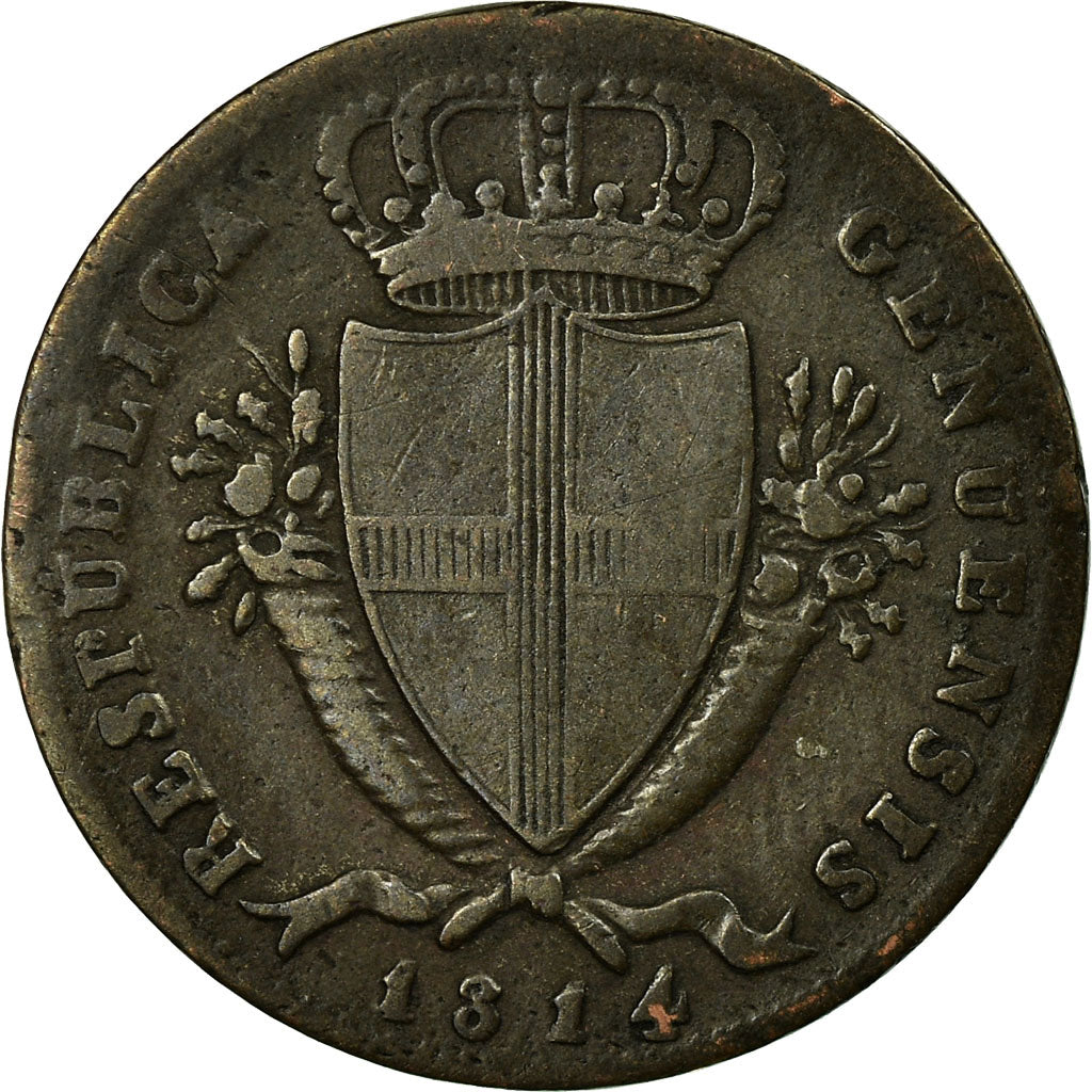 Moneta, STATI ITALIANI, GENOA, 2 Soldi, 1814, Genoa, MB+, Biglione, KM:282.2