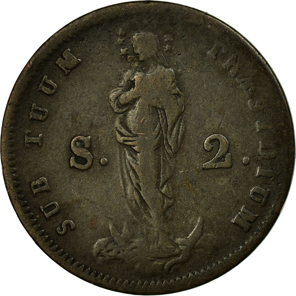 Moneta, STATI ITALIANI, GENOA, 2 Soldi, 1814, Genoa, MB+, Biglione, KM:282.2