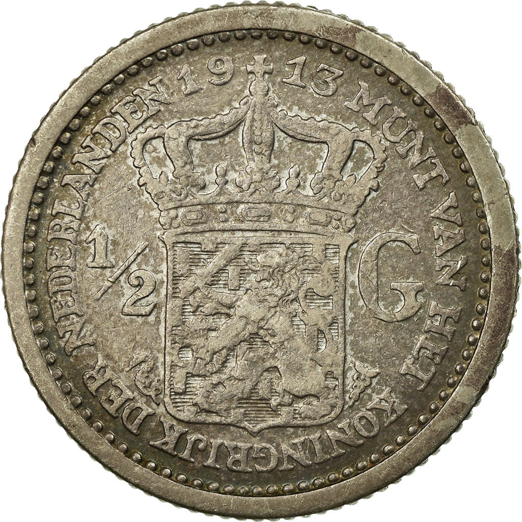 Coin, Netherlands, Wilhelmina I, 1/2 Gulden, 1913, VF(20-25), Silver, KM:147