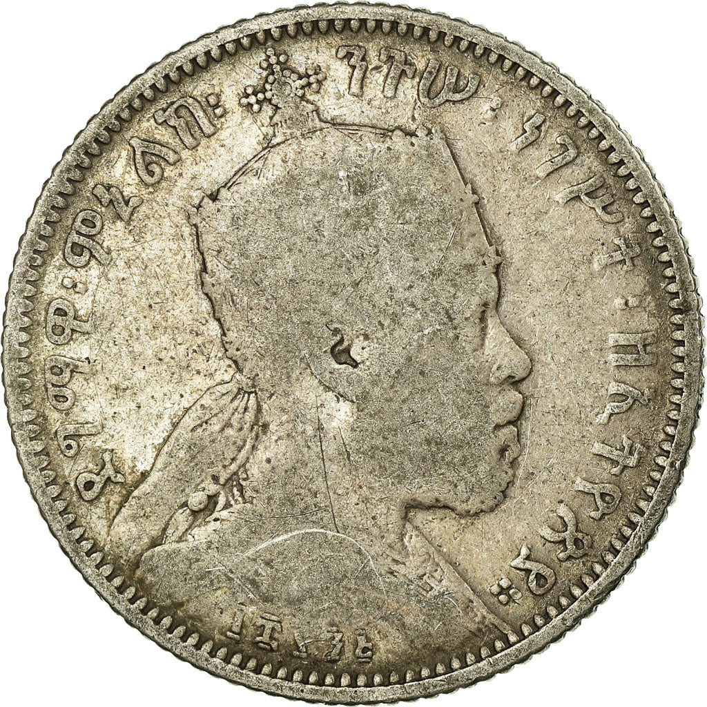 Coin, Ethiopia, Menelik II, 1/4 Birr, 1902, Paris, F(12-15), Silver, KM:3
