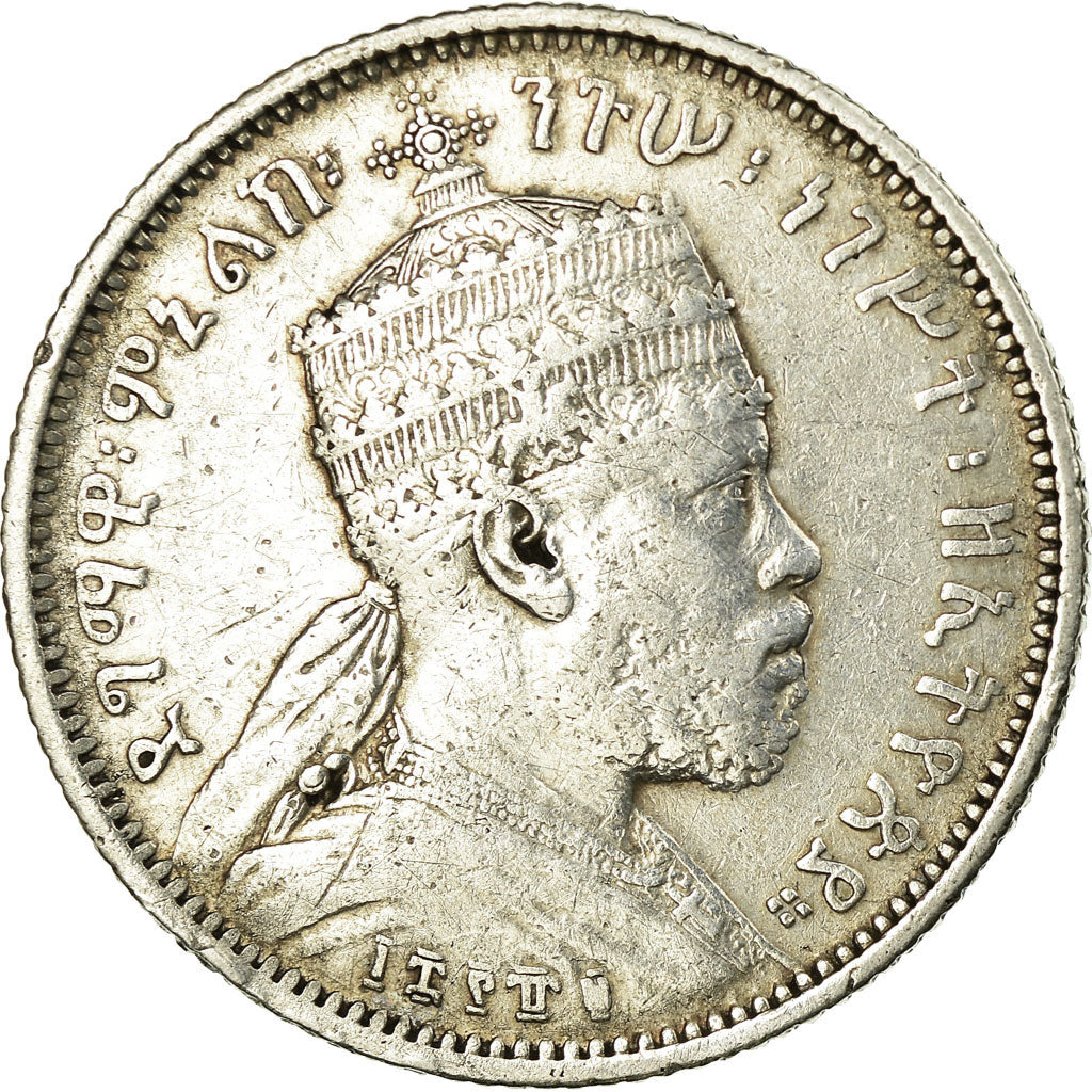 Coin, Ethiopia, Menelik II, 1/4 Birr, 1902, Paris, EF(40-45), Silver, KM:3