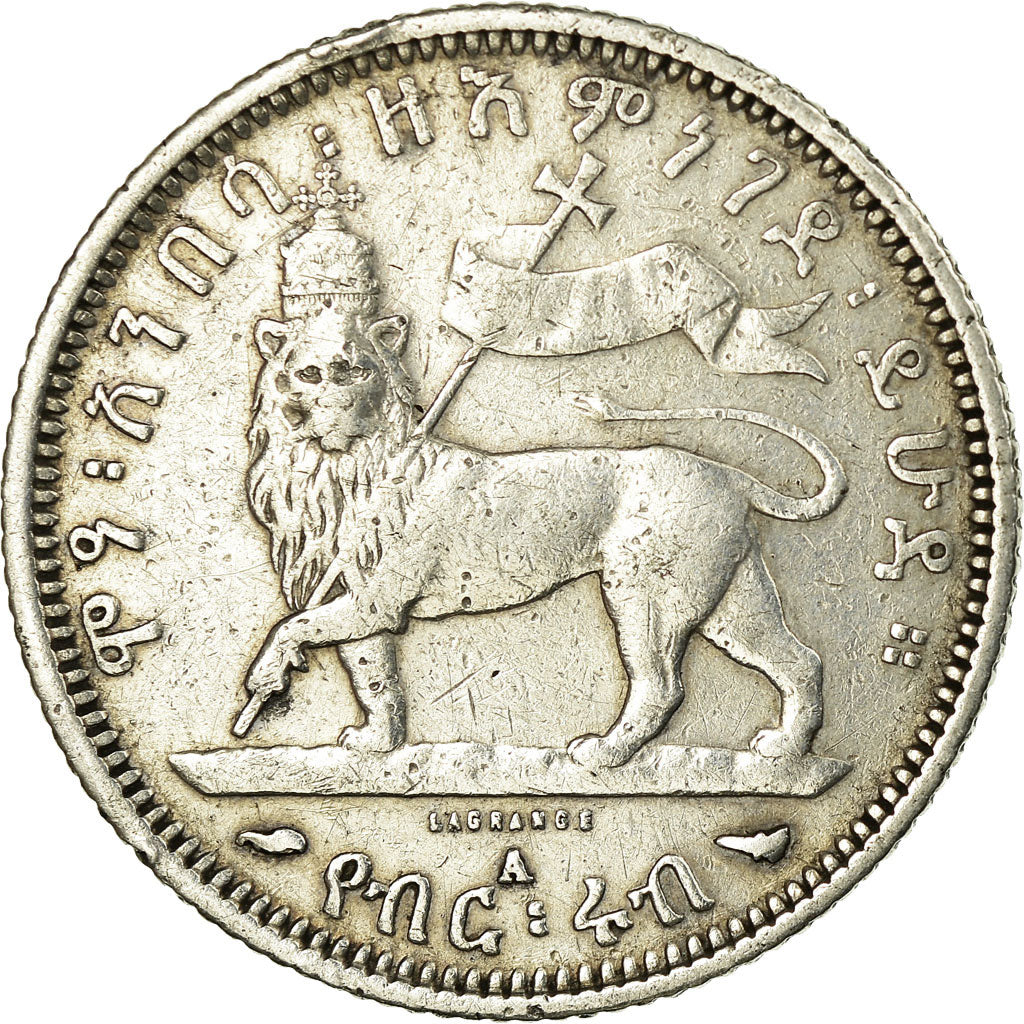 Coin, Ethiopia, Menelik II, 1/4 Birr, 1902, Paris, EF(40-45), Silver, KM:3