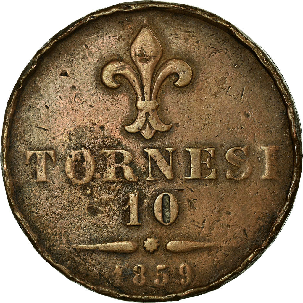 Coin, ITALIAN STATES, NAPLES, Francesco II, 10 Tornesi, 1859, Rome, VF(30-35)