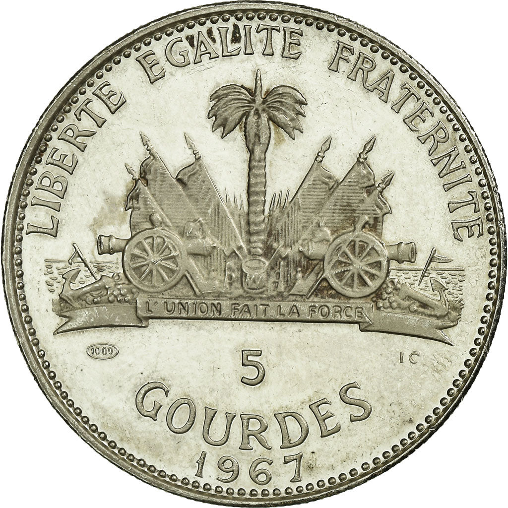 Coin, Haiti, 5 Gourdes, 1967, MS(63), Silver, KM:64.1