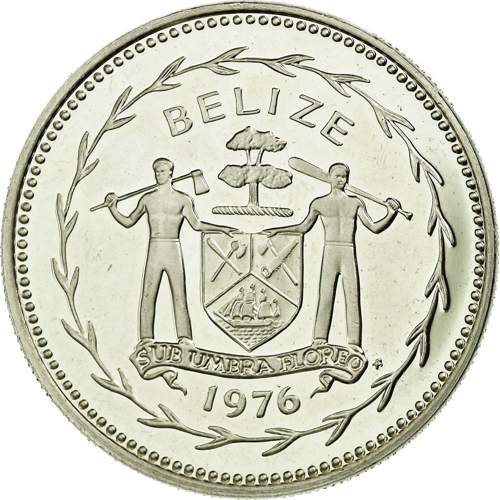 Coin, Belize, 25 Cents, 1976, Franklin Mint, MS(63), Silver, KM:49a