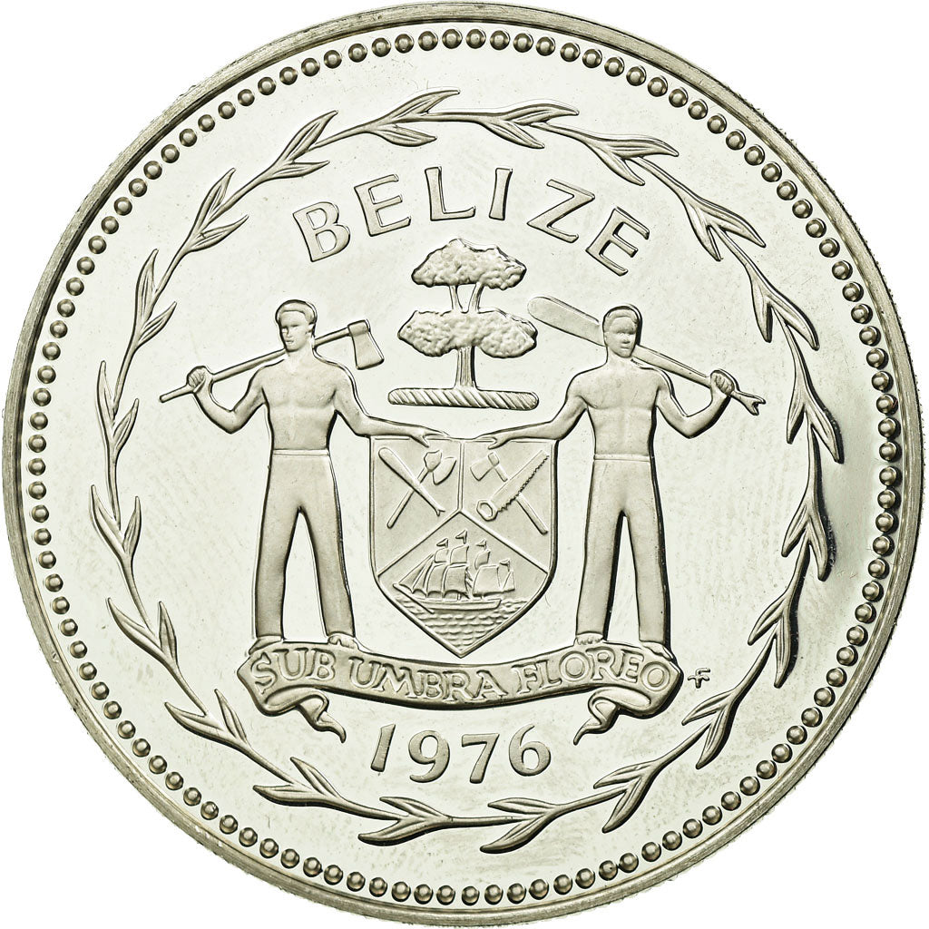 Moneta, Belize, 5 Dollars, 1976, Franklin Mint, MS(63), Srebro, KM:44a