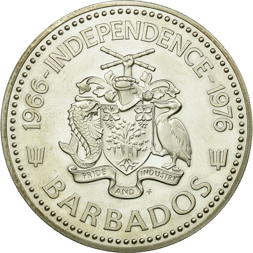 Coin, Barbados, 10 Dollars, 1976, Franklin Mint, MS(63), Silver, KM:26a