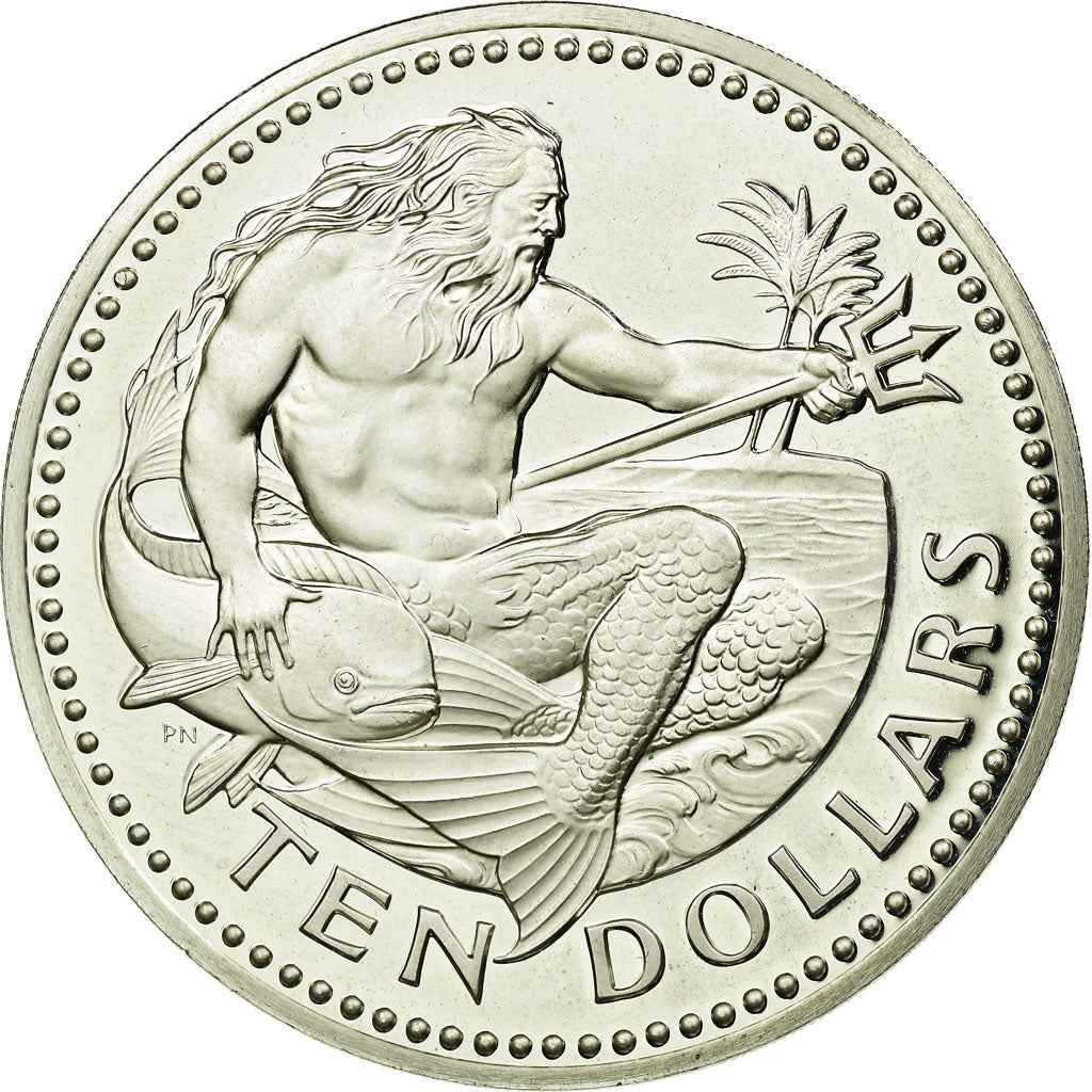 Coin, Barbados, 10 Dollars, 1976, Franklin Mint, MS(63), Silver, KM:26a