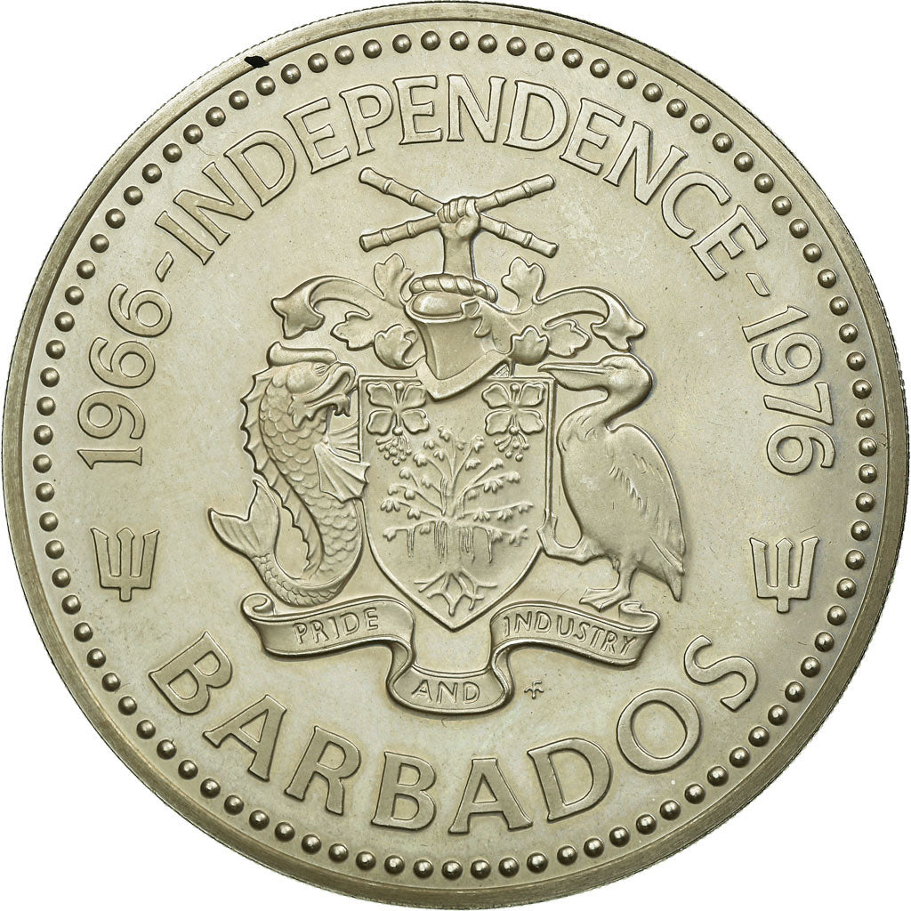 Coin, Barbados, 10 Dollars, 1976, Franklin Mint, MS(63), Silver, KM:26a