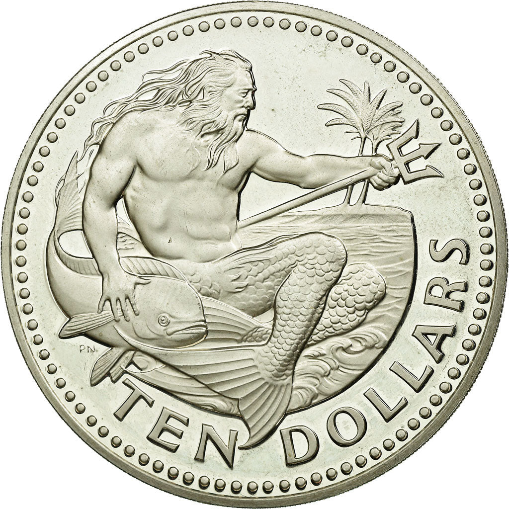 Coin, Barbados, 10 Dollars, 1976, Franklin Mint, MS(63), Silver, KM:26a