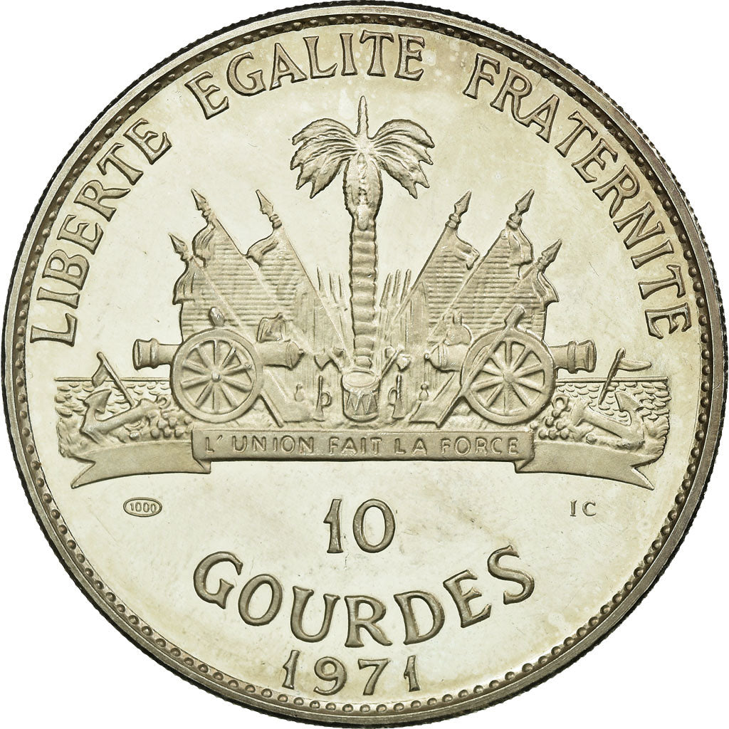 Coin, Haiti, 10 Gourdes, 1971, MS(63), Silver, KM:81
