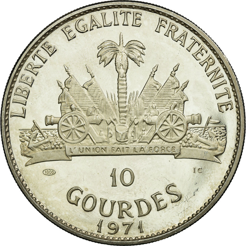 Coin, Haiti, 10 Gourdes, 1971, MS(63), Silver, KM:84