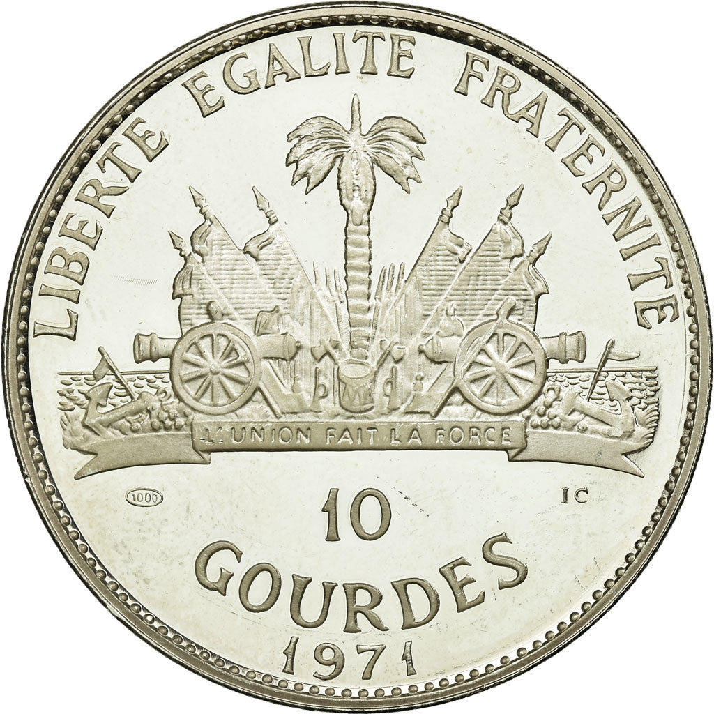 Coin, Haiti, 10 Gourdes, 1971, MS(63), Silver, KM:82