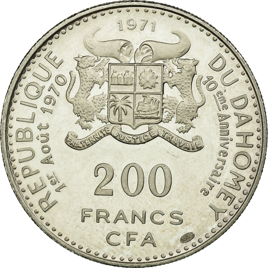 Coin, Benin, 200 Francs, 1971, MS(63), Silver, KM:2.2