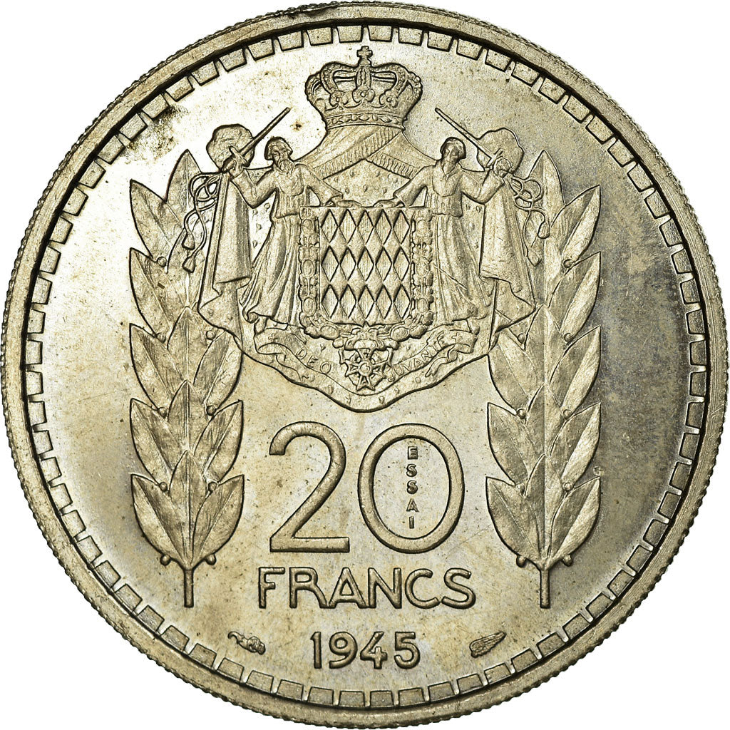 Coin, Monaco, Louis II, 20 Francs, 1945, Paris, ESSAI, MS(60-62), Copper-nickel