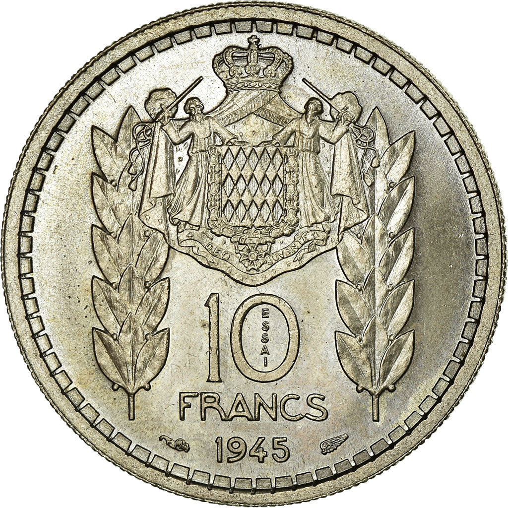 Coin, Monaco, 10 Francs, 1945, MS(60-62), Copper-nickel, KM:E18, Gadoury:136