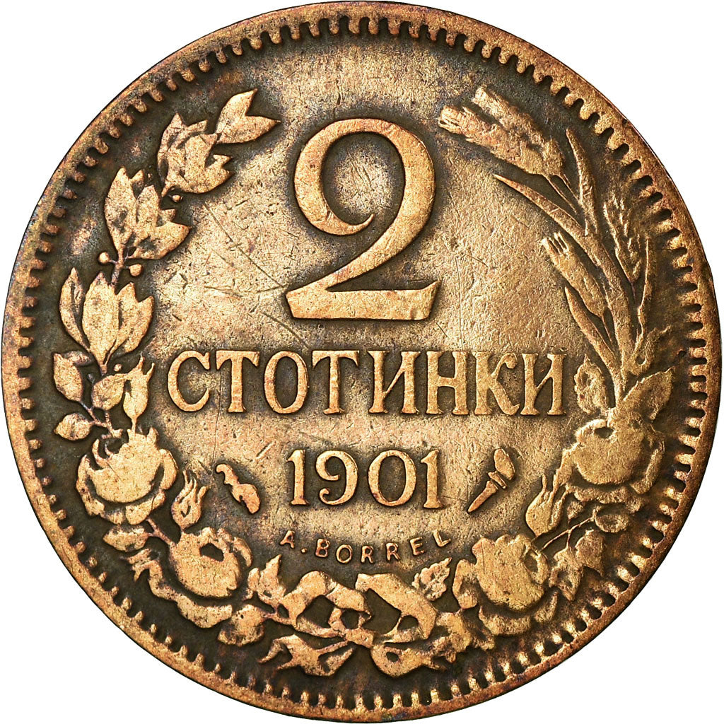 Coin, Bulgaria, Ferdinand I, 2 Stotinki, 1901, Paris, France, VF(30-35), Bronze