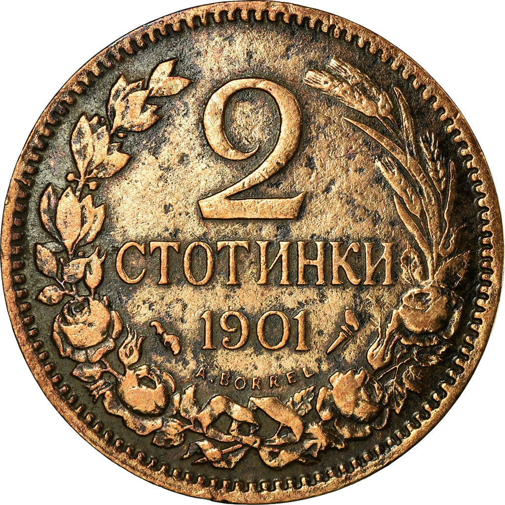 Coin, Bulgaria, Ferdinand I, 2 Stotinki, 1901, Paris, France, VF(30-35), Bronze