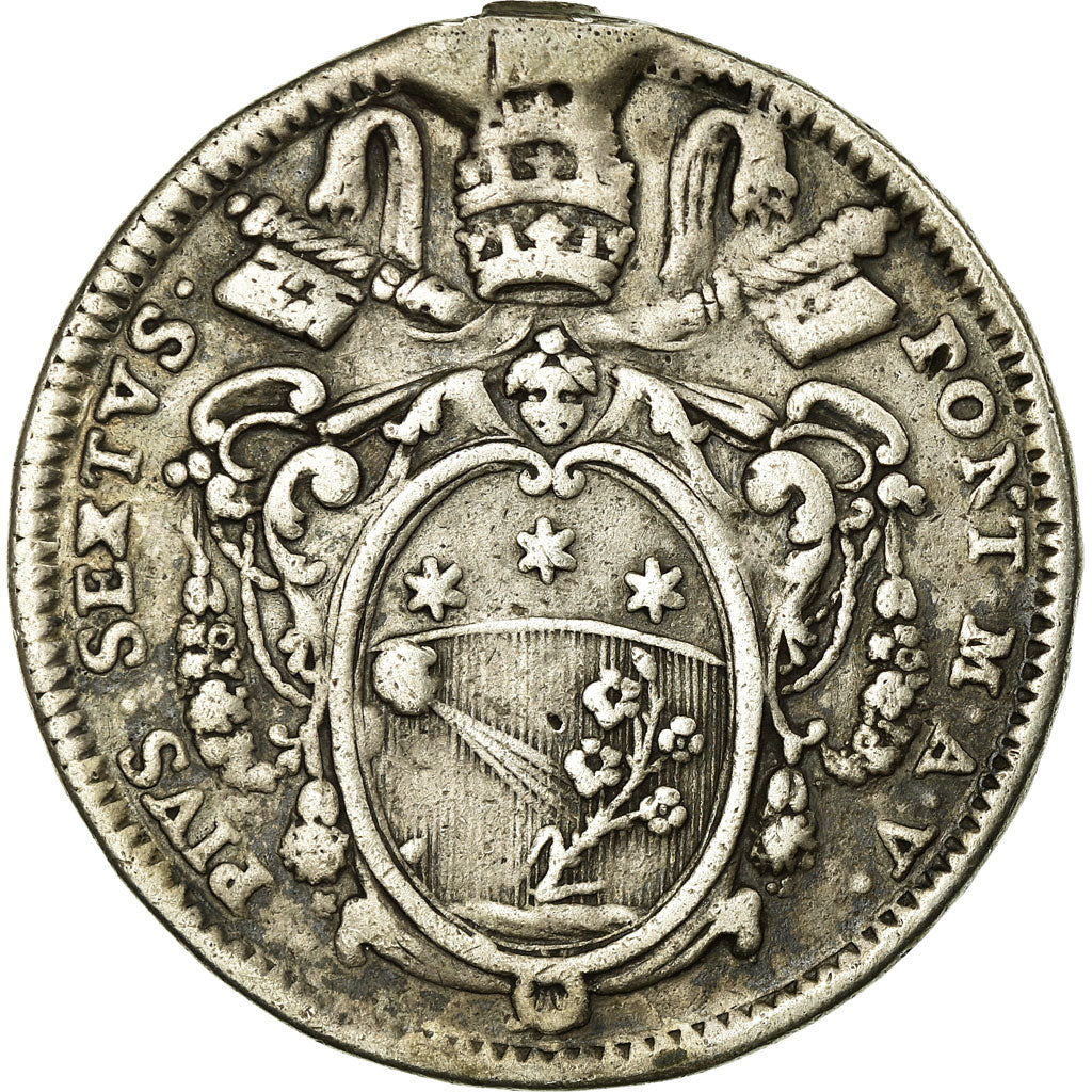 Coin, ITALIAN STATES, PAPAL STATES, Pius VI, 1/2 Scudo, 1779, VF(20-25), Silver