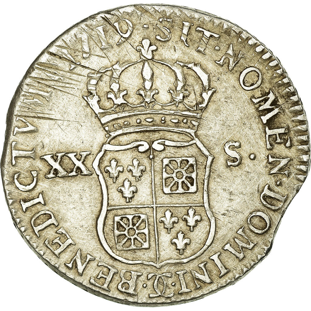 Moeda, França, Louis XV, 1/6 Écu (XX – S) de France-Navarre, 20 Sols, 1/6