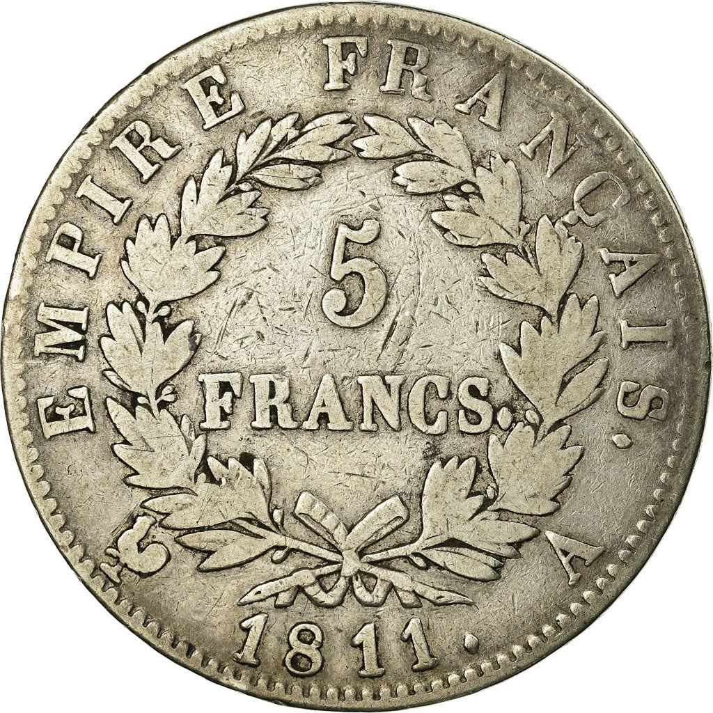 Moeda, França, Napoléon I, 5 Francs, 1811, Paris, VF(30-35), Prata, KM:694.1