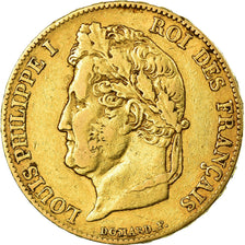 Moneda, Francia, Louis-Philippe, 20 Francs, 1839, Paris, BC+, Oro, KM:750.1