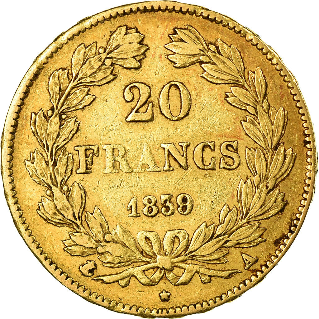 Moneda, Francia, Louis-Philippe, 20 Francs, 1839, Paris, BC+, Oro, KM:750.1