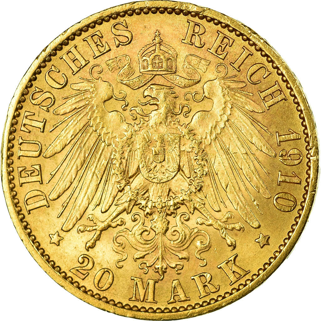 Coin, German States, PRUSSIA, Wilhelm II, 20 Mark, 1910, Berlin, AU(55-58)