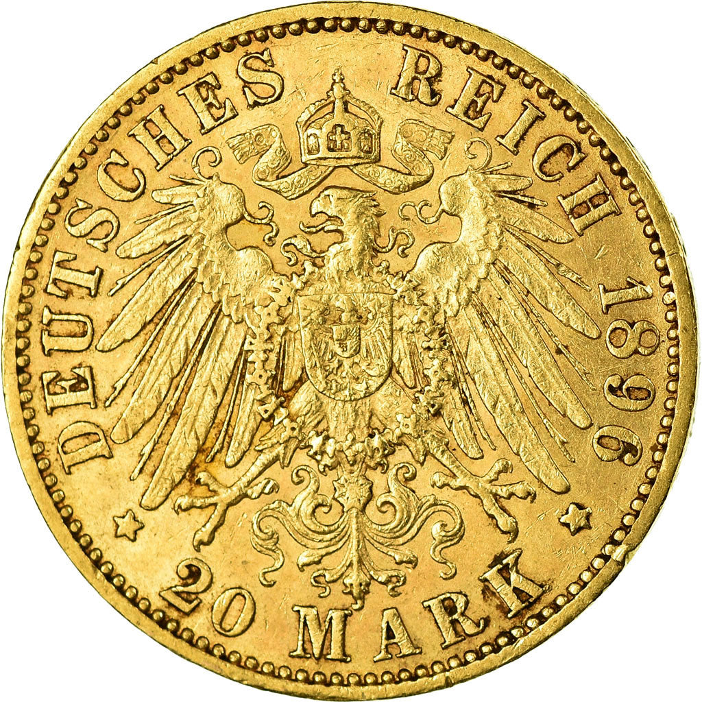 Coin, German States, PRUSSIA, Wilhelm II, 20 Mark, 1896, Berlin, EF(40-45)