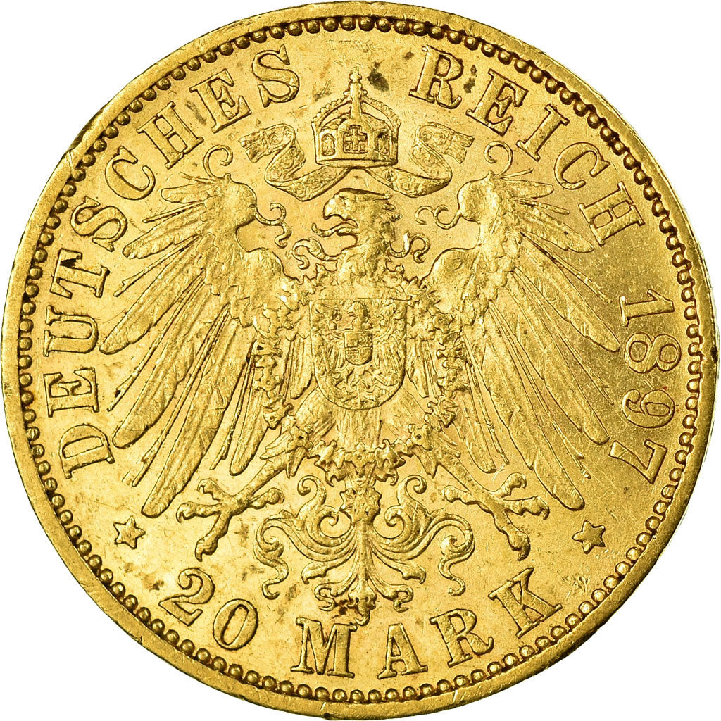 Coin, German States, PRUSSIA, Wilhelm II, 20 Mark, 1897, Berlin, AU(55-58)