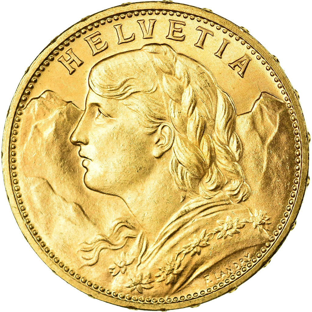 Moneda, Suiza, 20 Francs, 1915, Bern, SC+, Oro, KM:35.1