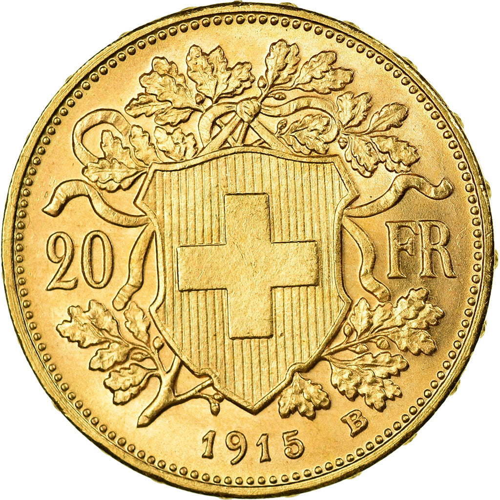 Moneda, Suiza, 20 Francs, 1915, Bern, SC+, Oro, KM:35.1
