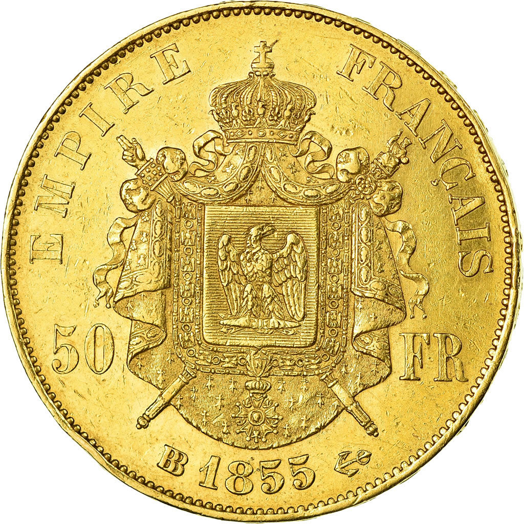 Moneta, Francja, Napoleon III, Napoléon III, 50 Francs, 1855, Strasbourg