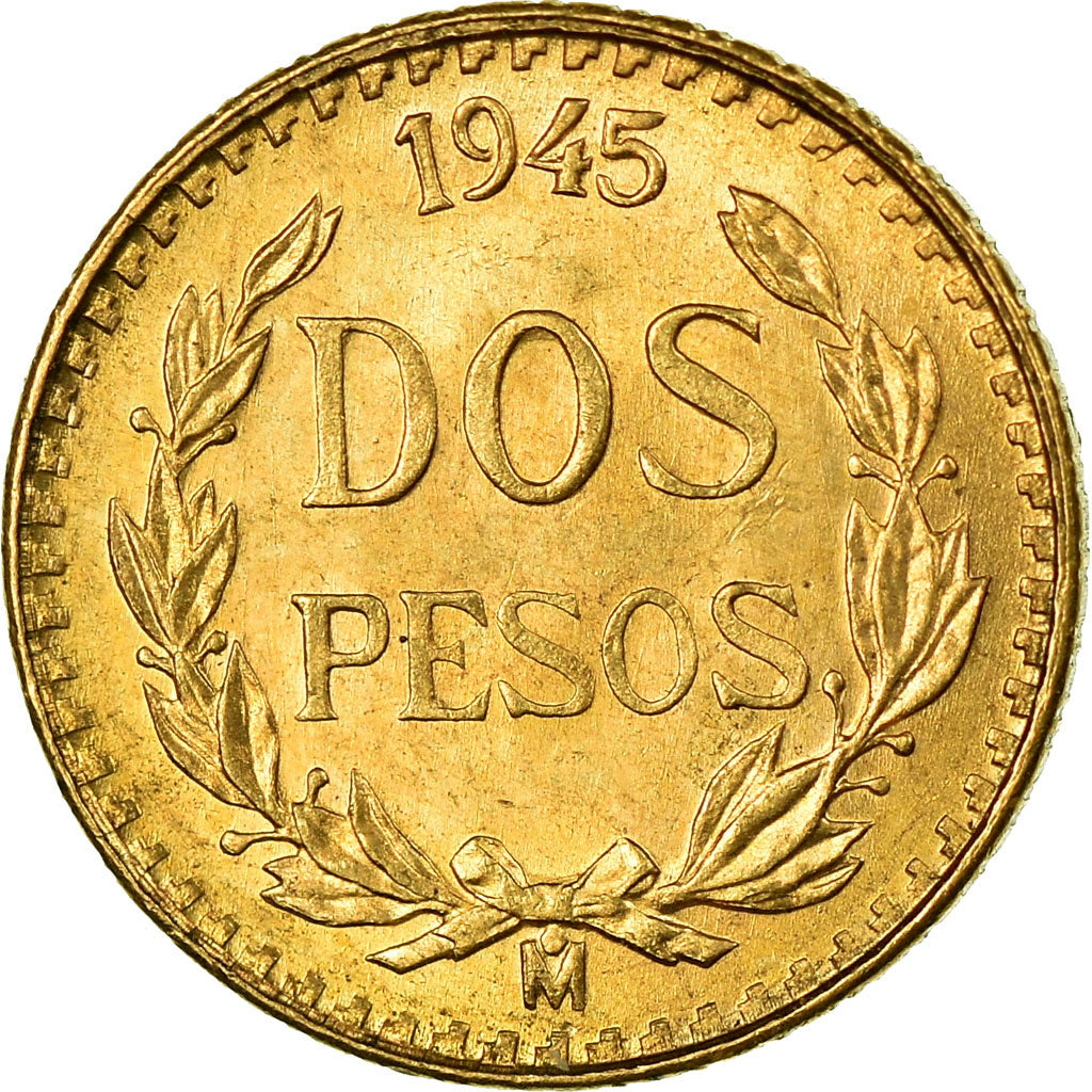 Coin, Mexico, 2 Pesos, 1945, Mexico City, MS(63), Gold, KM:461