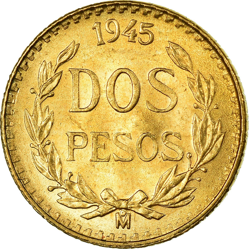 Coin, Mexico, 2 Pesos, 1945, Mexico City, MS(63), Gold, KM:461