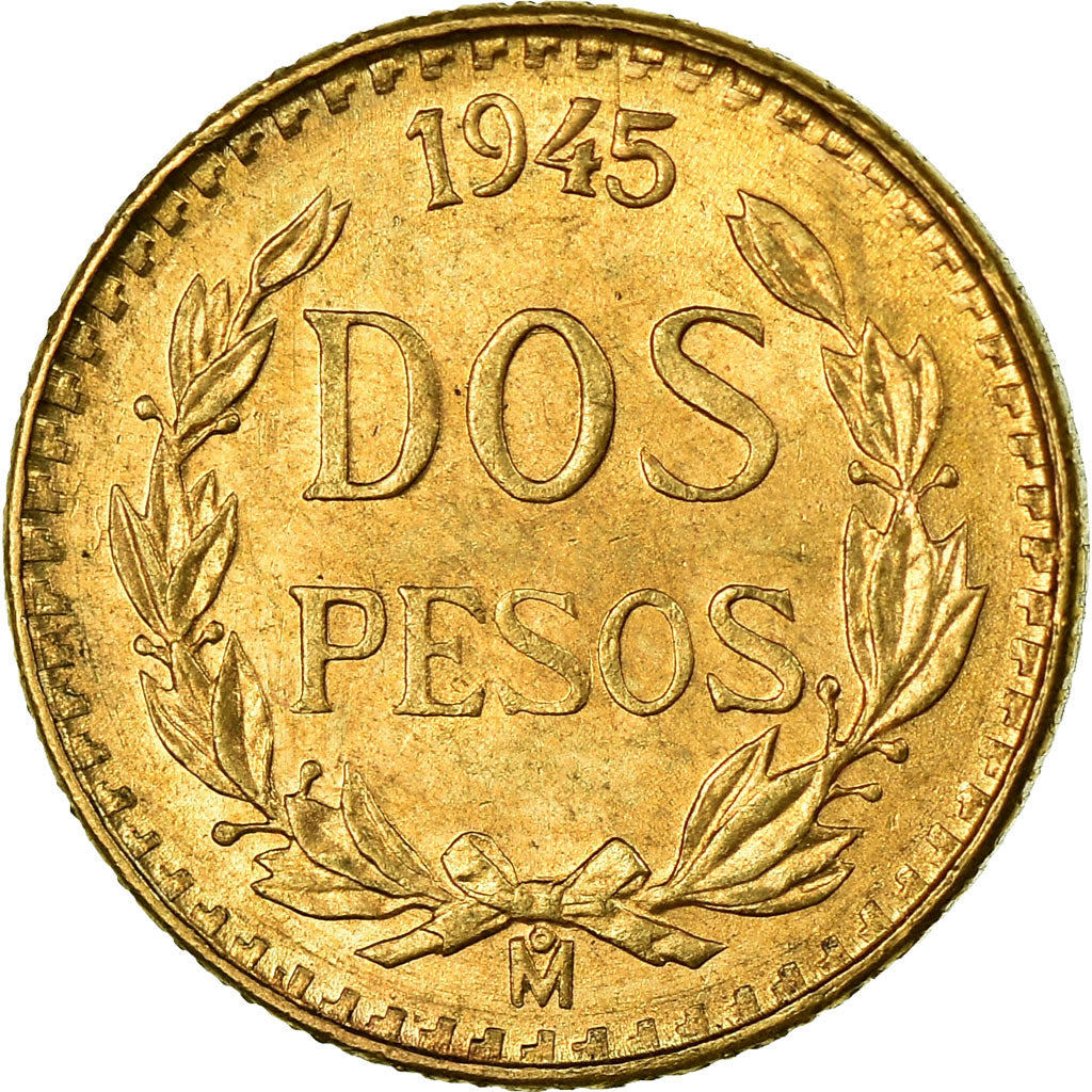 Coin, Mexico, 2 Pesos, 1945, Mexico City, MS(63), Gold, KM:461