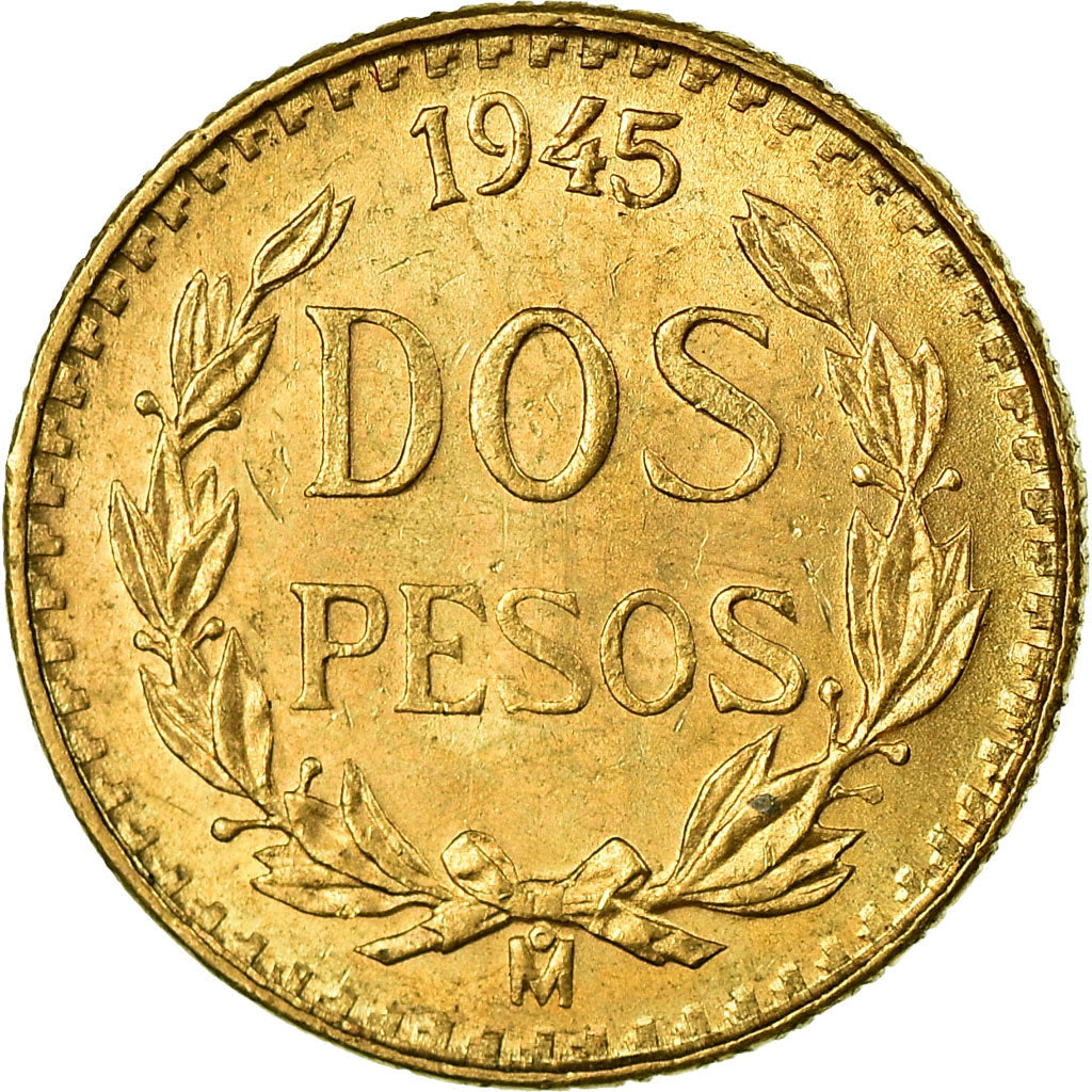 Coin, Mexico, 2 Pesos, 1945, Mexico City, MS(63), Gold, KM:461
