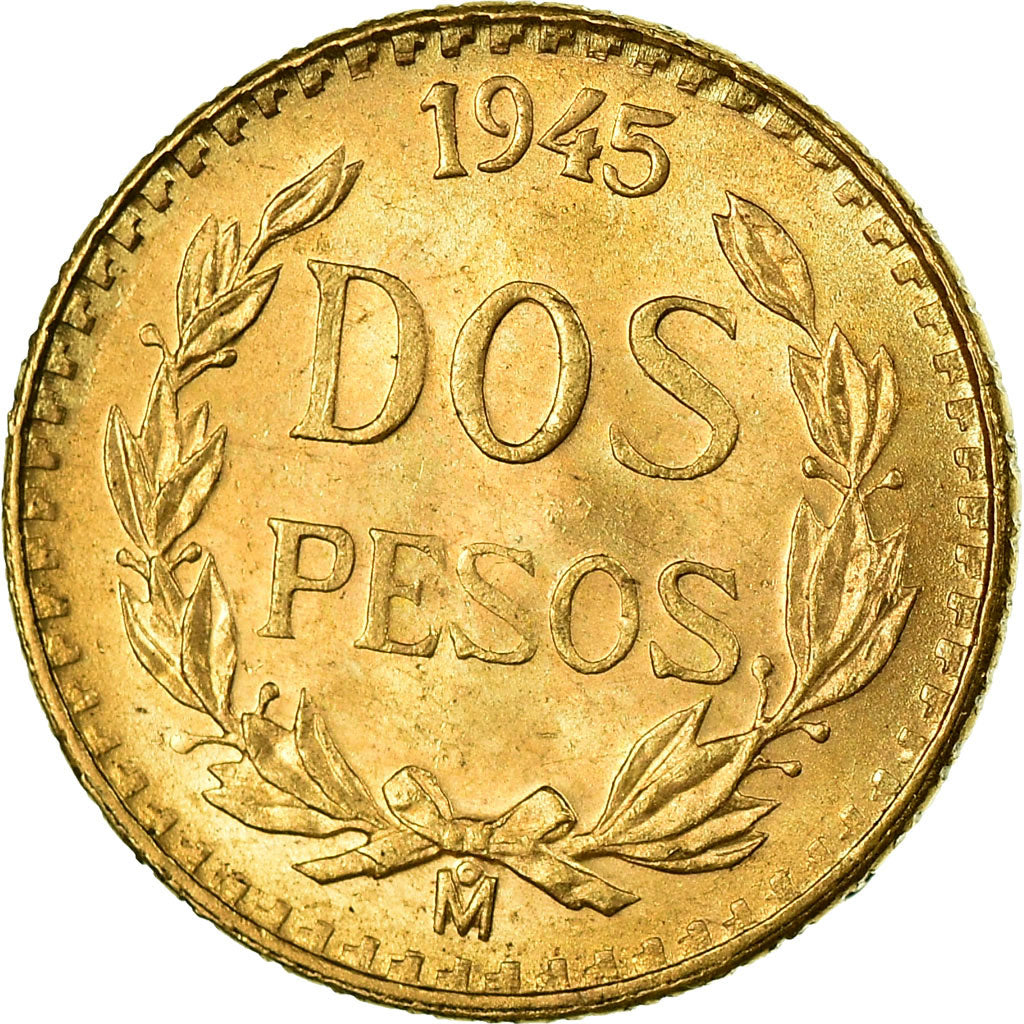 Coin, Mexico, 2 Pesos, 1945, Mexico City, MS(63), Gold, KM:461