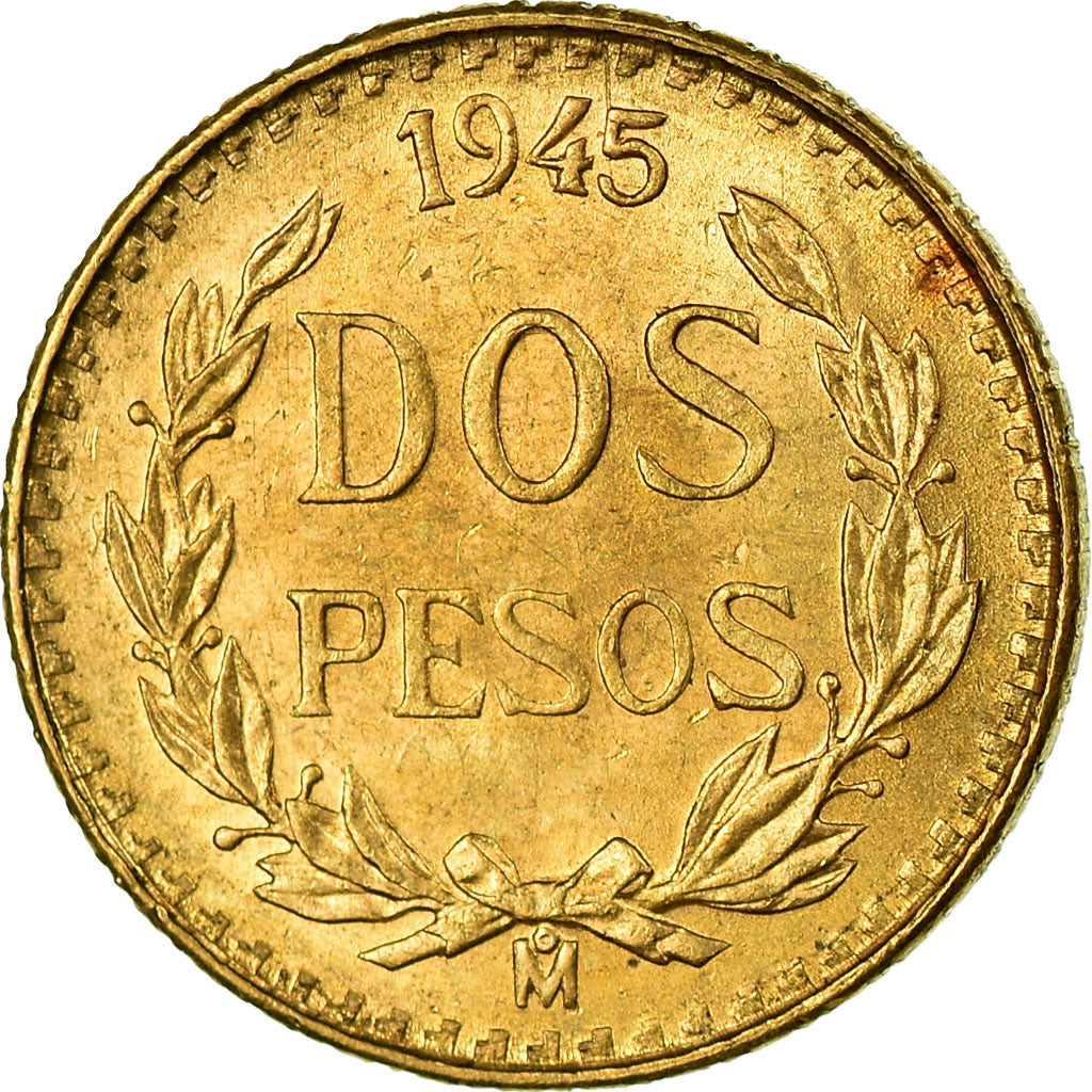 Coin, Mexico, 2 Pesos, 1945, Mexico City, MS(63), Gold, KM:461