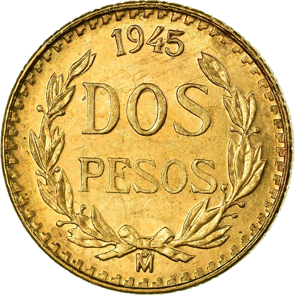 Coin, Mexico, 2 Pesos, 1945, Mexico City, MS(63), Gold, KM:461