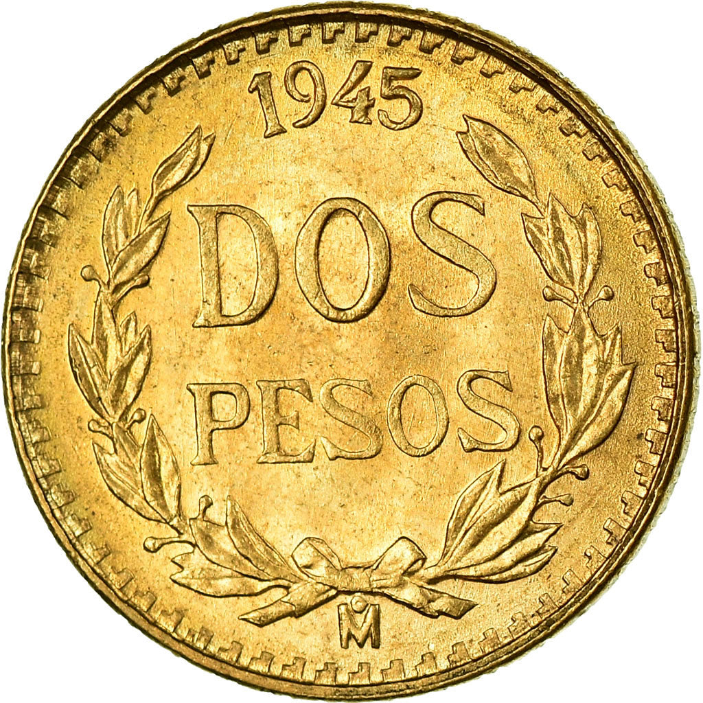 Moneta, Messico, 2 Pesos, 1945, Mexico City, SPL, Oro, KM:461