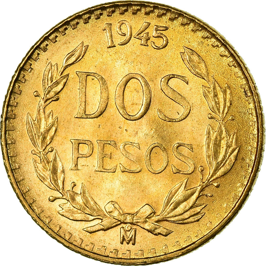 Coin, Mexico, 2 Pesos, 1945, Mexico City, MS(63), Gold, KM:461