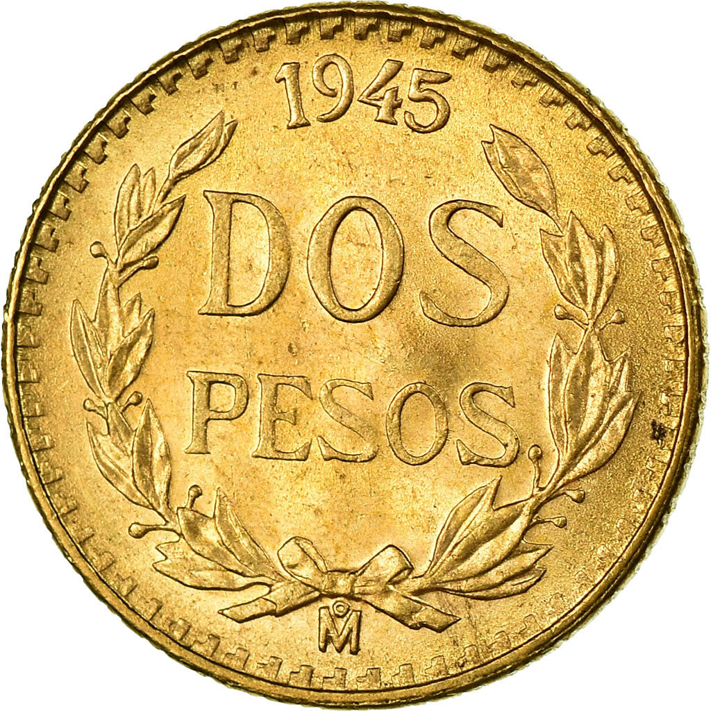 Coin, Mexico, 2 Pesos, 1945, Mexico City, MS(63), Gold, KM:461