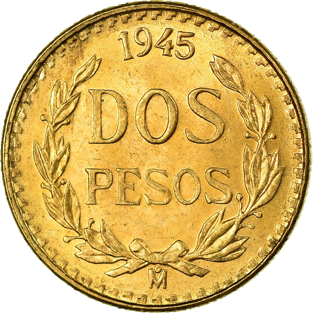 Coin, Mexico, 2 Pesos, 1945, Mexico City, MS(63), Gold, KM:461