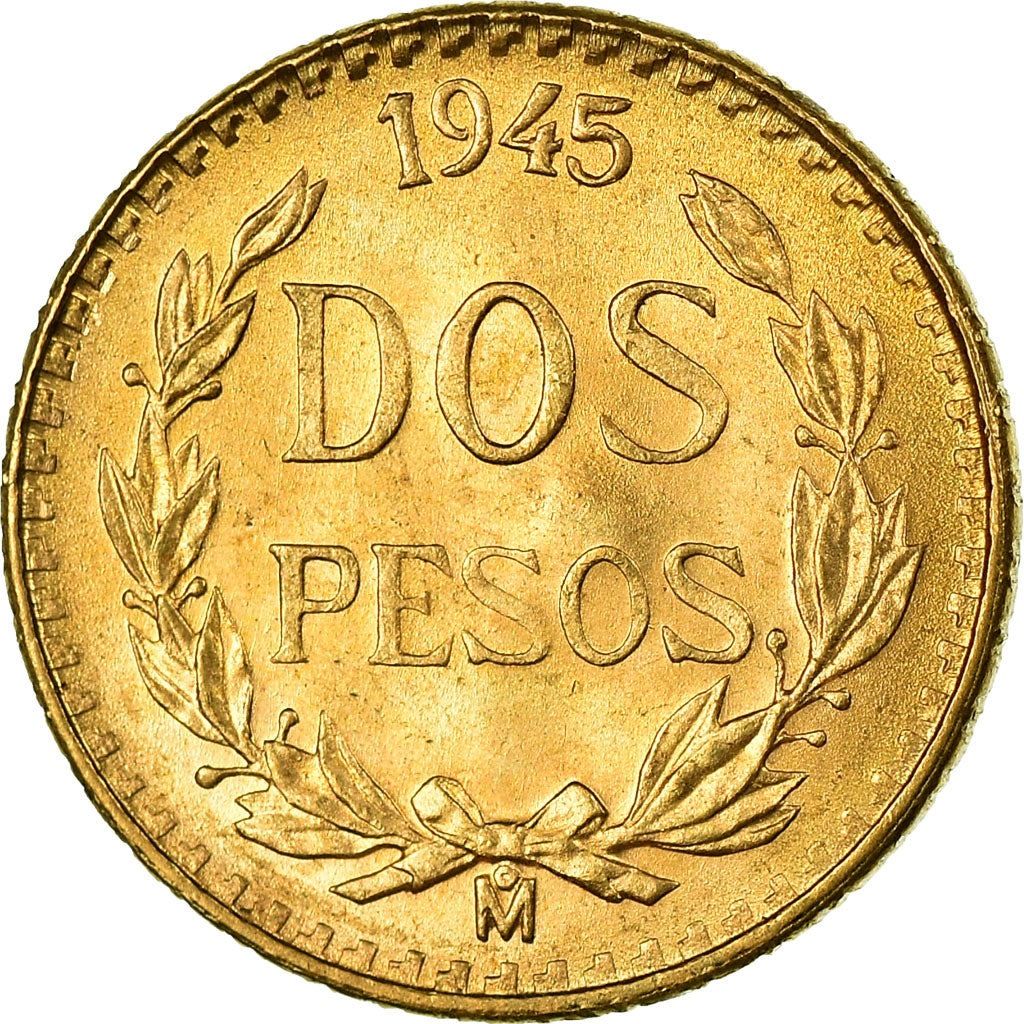 Coin, Mexico, 2 Pesos, 1945, Mexico City, MS(63), Gold, KM:461