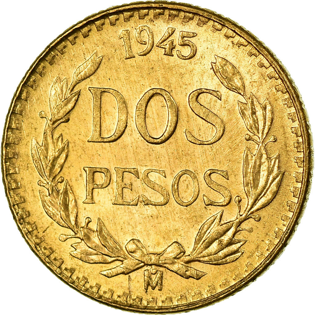 Coin, Mexico, 2 Pesos, 1945, Mexico City, MS(63), Gold, KM:461