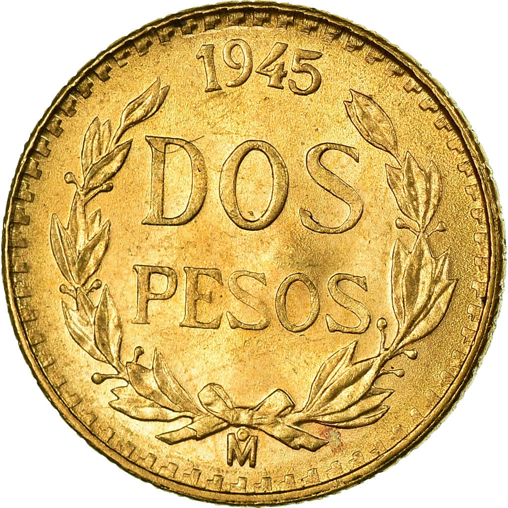 Coin, Mexico, 2 Pesos, 1945, Mexico City, MS(63), Gold, KM:461