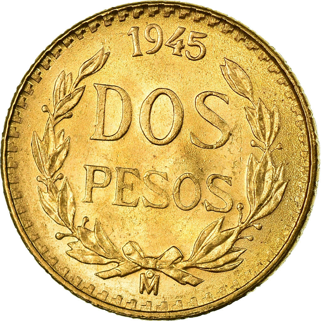Coin, Mexico, 2 Pesos, 1945, Mexico City, MS(63), Gold, KM:461
